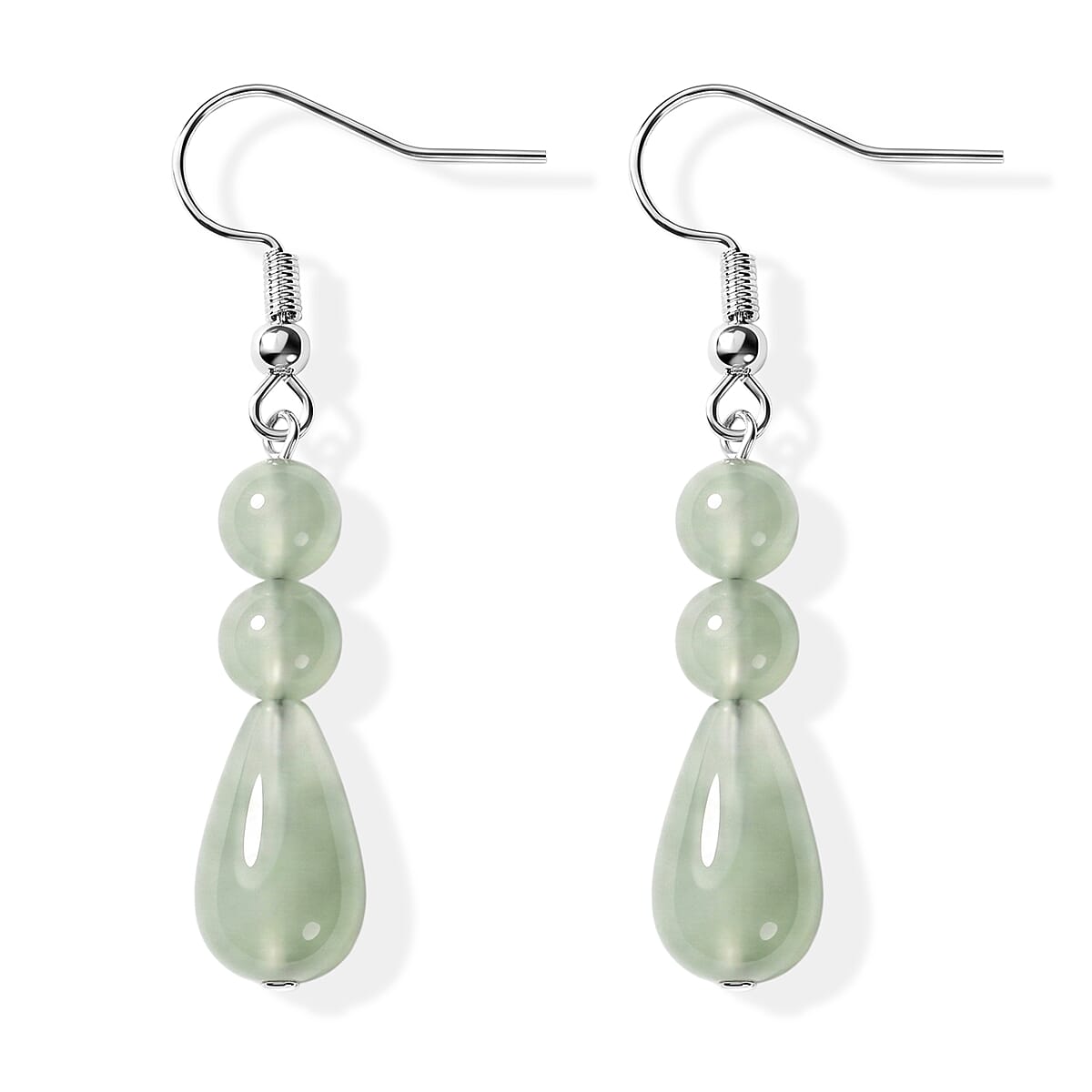 Green Aventurine 60.00 ctw Bracelet (7-9In) and Earrings in Stainless Steel image number 5