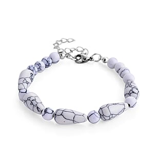 White Howlite 60.00 ctw Bracelet (7-9In) and Earrings in Stainless Steel