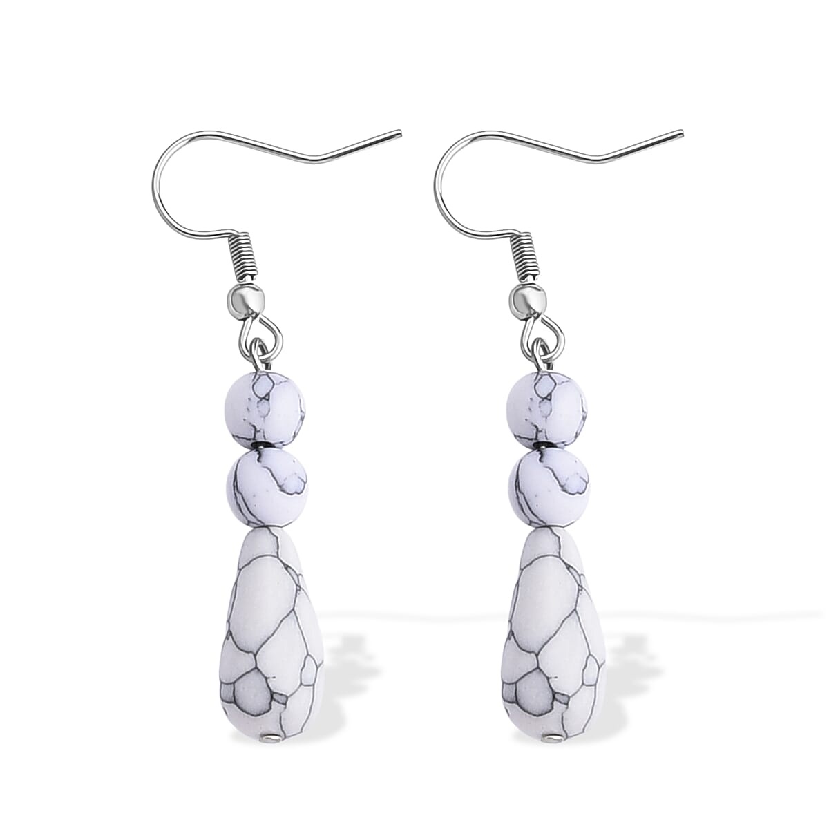 White Howlite 60.00 ctw Bracelet (7-9In) and Earrings in Stainless Steel image number 4
