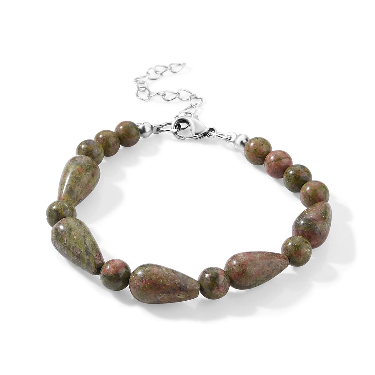 Unakite 60.00 ctw Bracelet (7-9In) and Earrings in Stainless Steel image number 3
