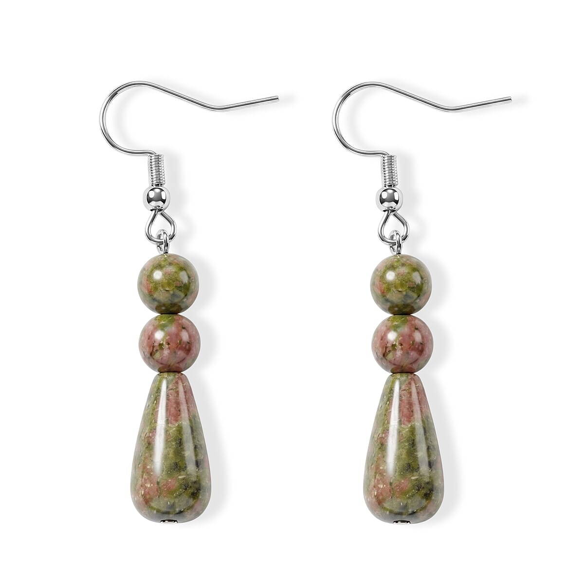 Unakite 60.00 ctw Bracelet (7-9In) and Earrings in Stainless Steel image number 5