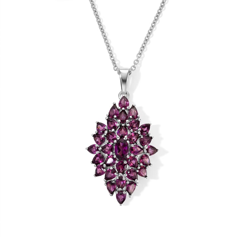 EverTrue Orissa Rhodolite Garnet 6.60 ctw Verdant Bloom Pendant in Platinum Bond with Stainless Steel Necklace (20 Inches)