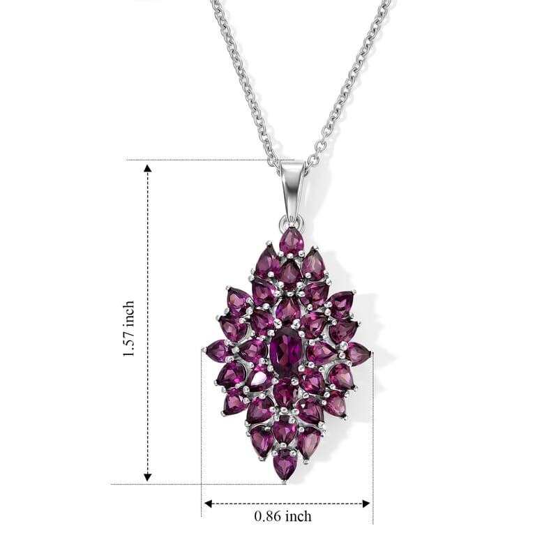 EverTrue Orissa Rhodolite Garnet 6.60 ctw Verdant Bloom Pendant in Platinum Bond with Stainless Steel Necklace (20 Inches)