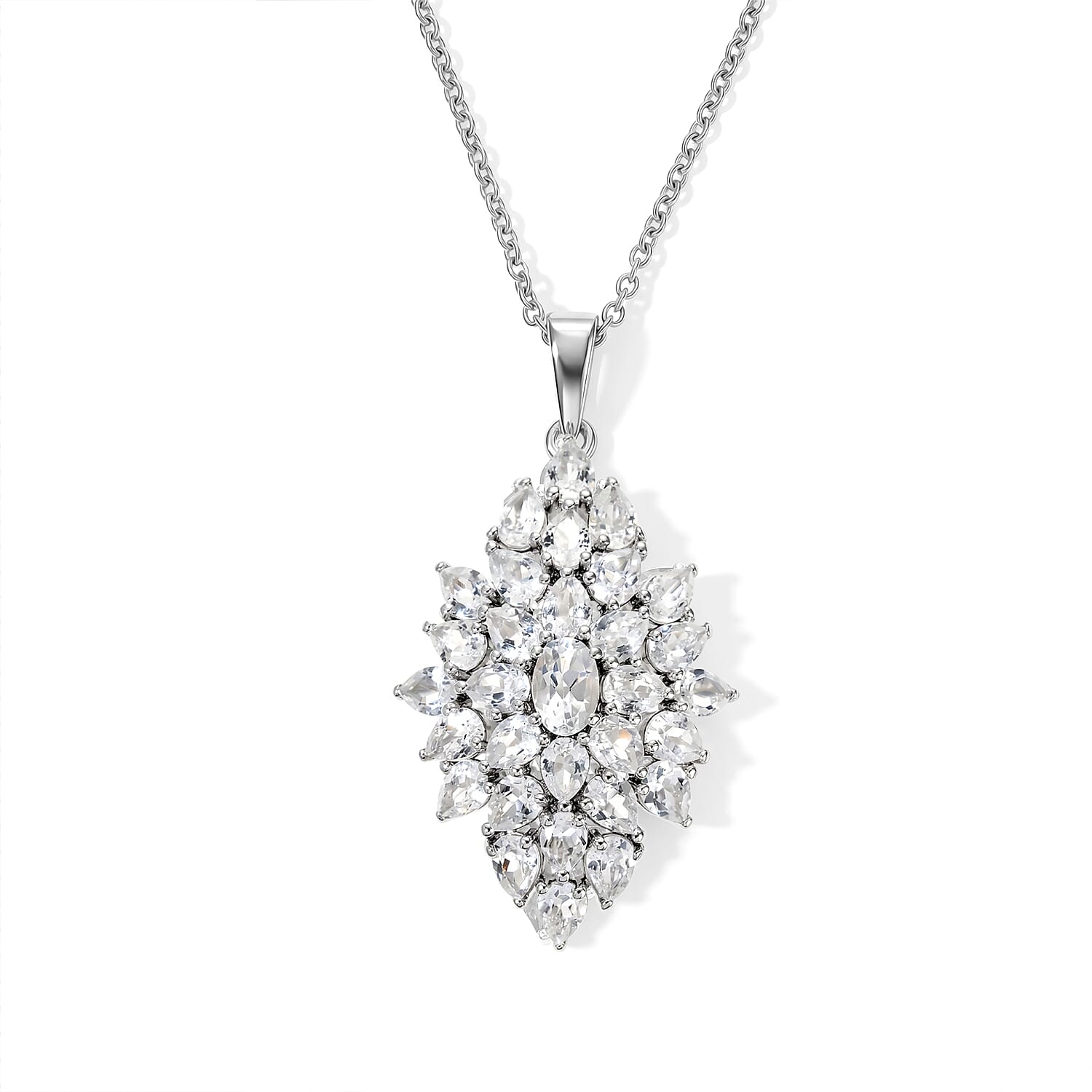Everrue White Topaz 5.70 ctw Pendant in Platinum Bond with Stainless Steel Necklace (20 Inches)