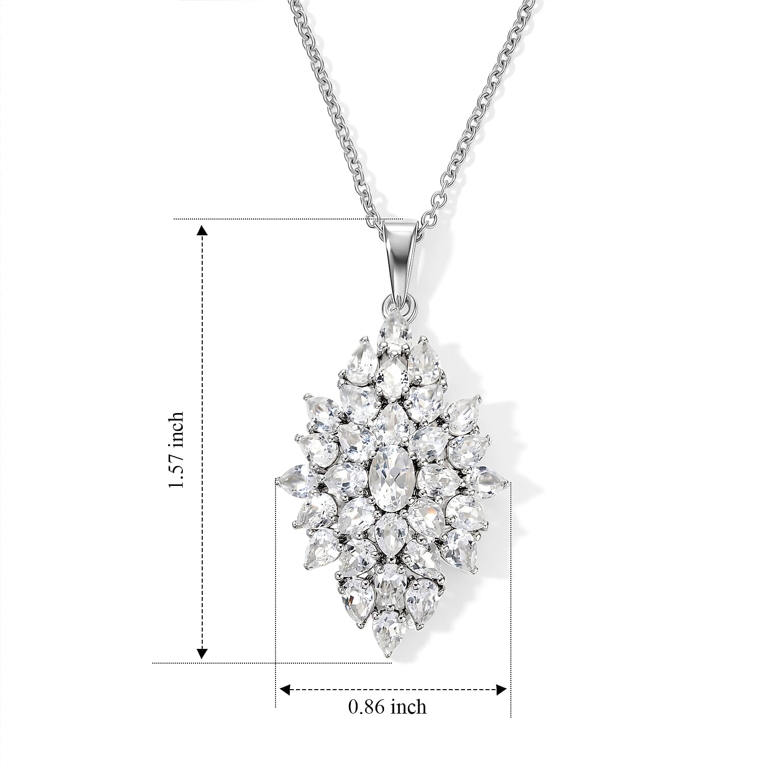 Everrue White Topaz 5.70 ctw Pendant in Platinum Bond with Stainless Steel Necklace (20 Inches)