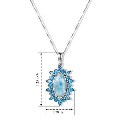 D'Joy Larimar and Neon Apatite 6.20 ctw Ocean Mist Pendant Necklace (20 Inches) in Rhodium Over Sterling Silver