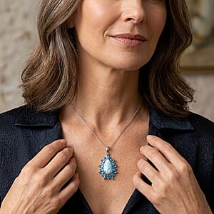 D'Joy Larimar and Neon Apatite 5.85 ctw Pendant Necklace (20 Inches) in Rhodium Over Sterling Silver