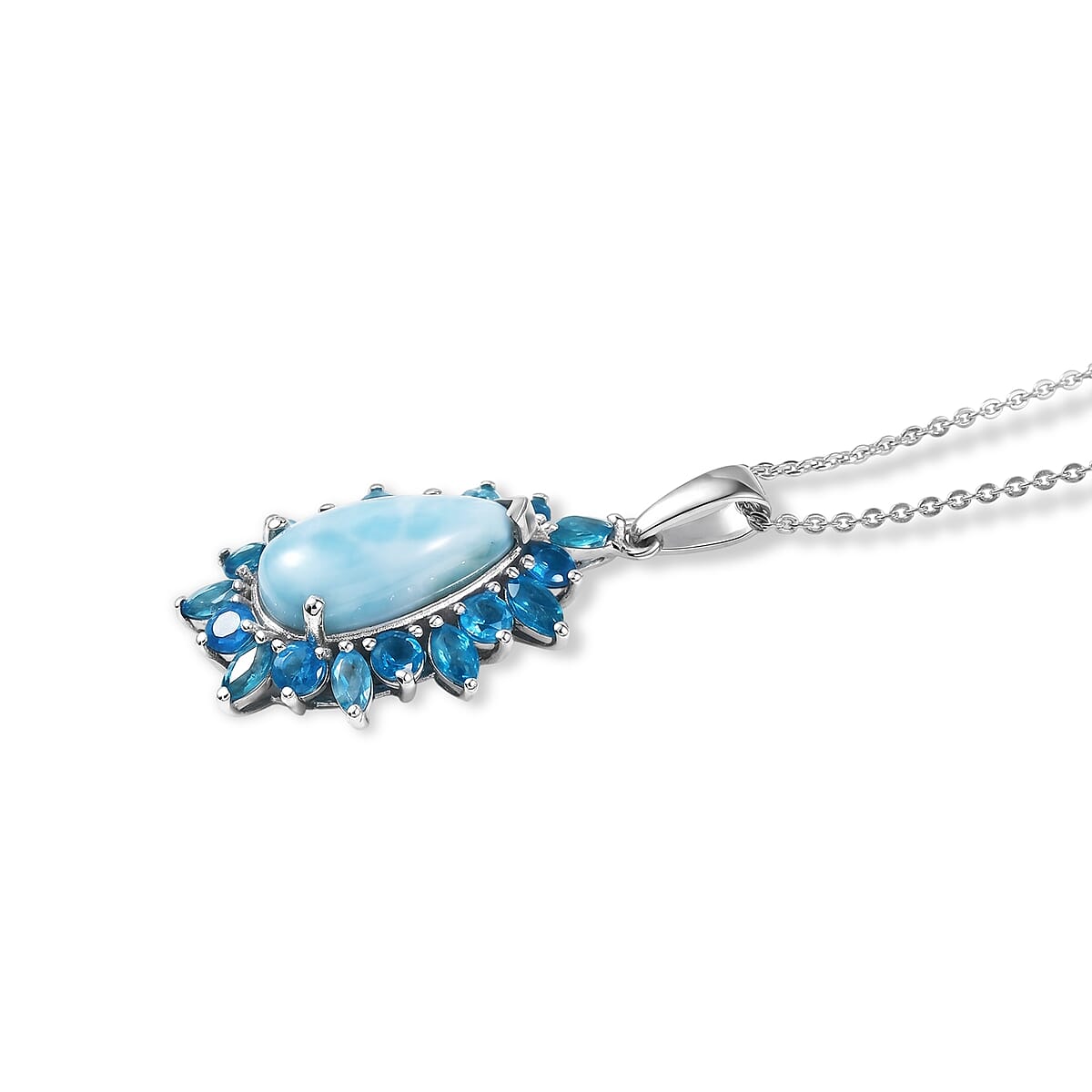 D'Joy Larimar and Neon Apatite 5.85 ctw Pendant Necklace (20 Inches) in Rhodium Over Sterling Silver image number 3