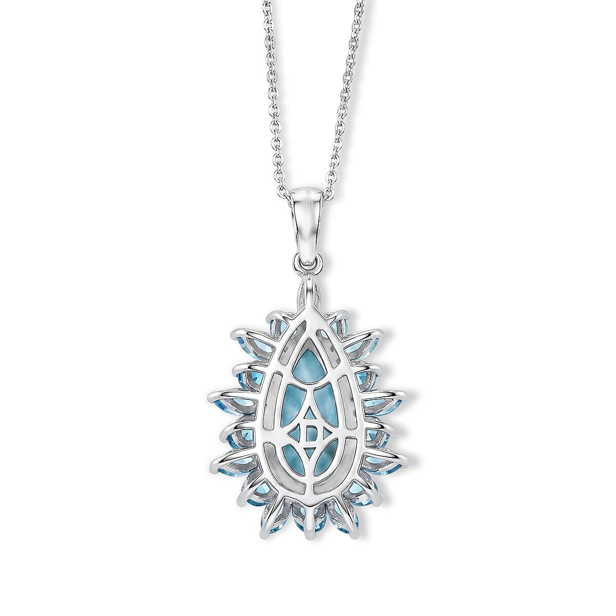 D'Joy Larimar and Neon Apatite 5.85 ctw Pendant Necklace (20 Inches) in Rhodium Over Sterling Silver image number 4