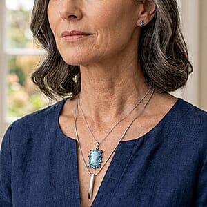 D'Joy Larimar and Neon Apatite 6.70 ctw Pendant Necklace (20 Inches) in Rhodium Over Sterling Silver