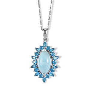 D'Joy Larimar, Neon Apatite 7.15 ctw Pendant Necklace (20 Inches) in Rhodium Over Sterling Silver