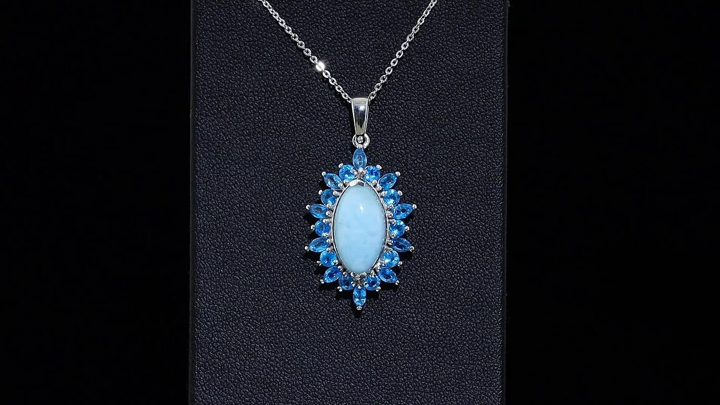 D'Joy Larimar, Neon Apatite Pendant Necklace (20 Inches) in Rhodium Over Sterling Silver 6.20 ctw