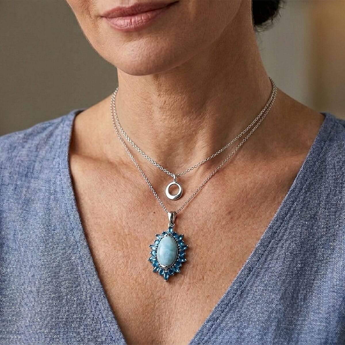 D'Joy Larimar, Neon Apatite 7.15 ctw Pendant Necklace (20 Inches) in Rhodium Over Sterling Silver image number 2
