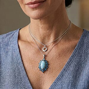 D'Joy Larimar, Neon Apatite 7.15 ctw Pendant Necklace (20 Inches) in Rhodium Over Sterling Silver