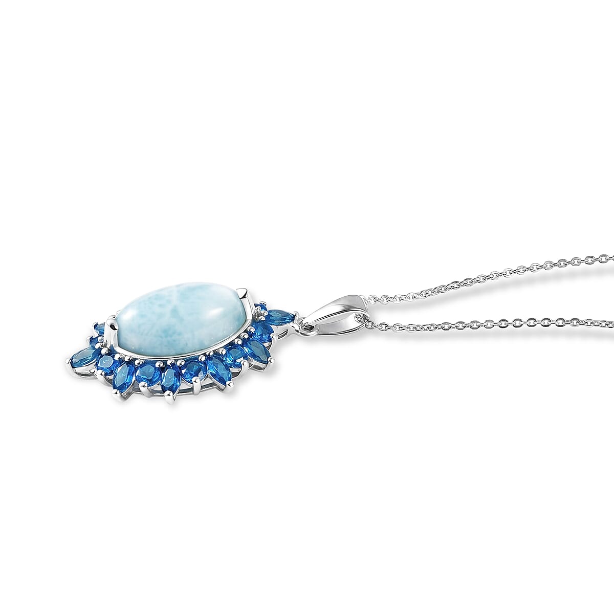 D'Joy Larimar, Neon Apatite 7.15 ctw Pendant Necklace (20 Inches) in Rhodium Over Sterling Silver image number 3