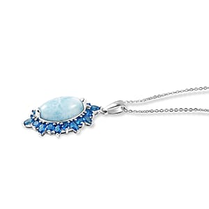 D'Joy Larimar, Neon Apatite 7.15 ctw Pendant Necklace (20 Inches) in Rhodium Over Sterling Silver