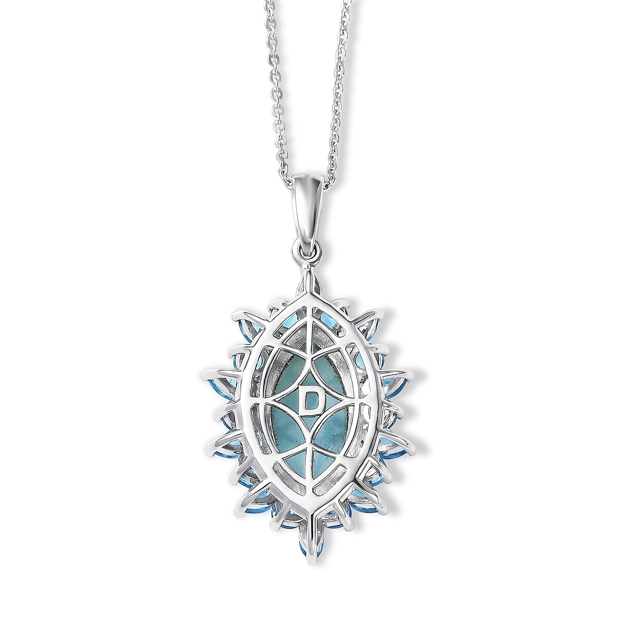 D'Joy Larimar, Neon Apatite 7.15 ctw Pendant Necklace (20 Inches) in Rhodium Over Sterling Silver image number 4