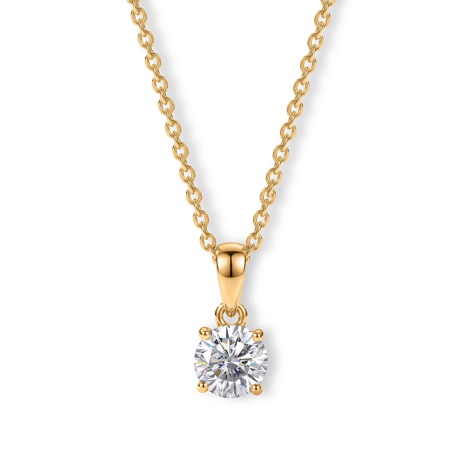 D'Joy Moisanite 1.00 ctw Pendant in 18K YG Plated Sterling Silver with ION Plated YG Stainless Steel Necklace 20 Inches