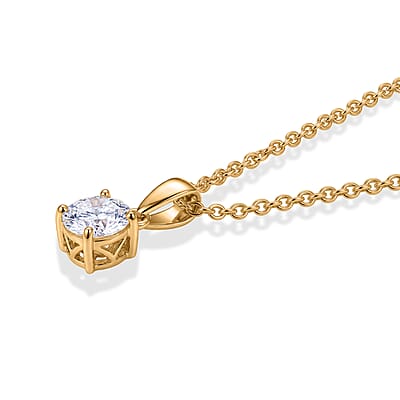 D'Joy Certified Moissanite (D, VVS) 1.00 ctw Solitaire Pendant in 18K YG Plated Sterling Silver with ION Plated YG Stainless Steel Necklace 20 Inches