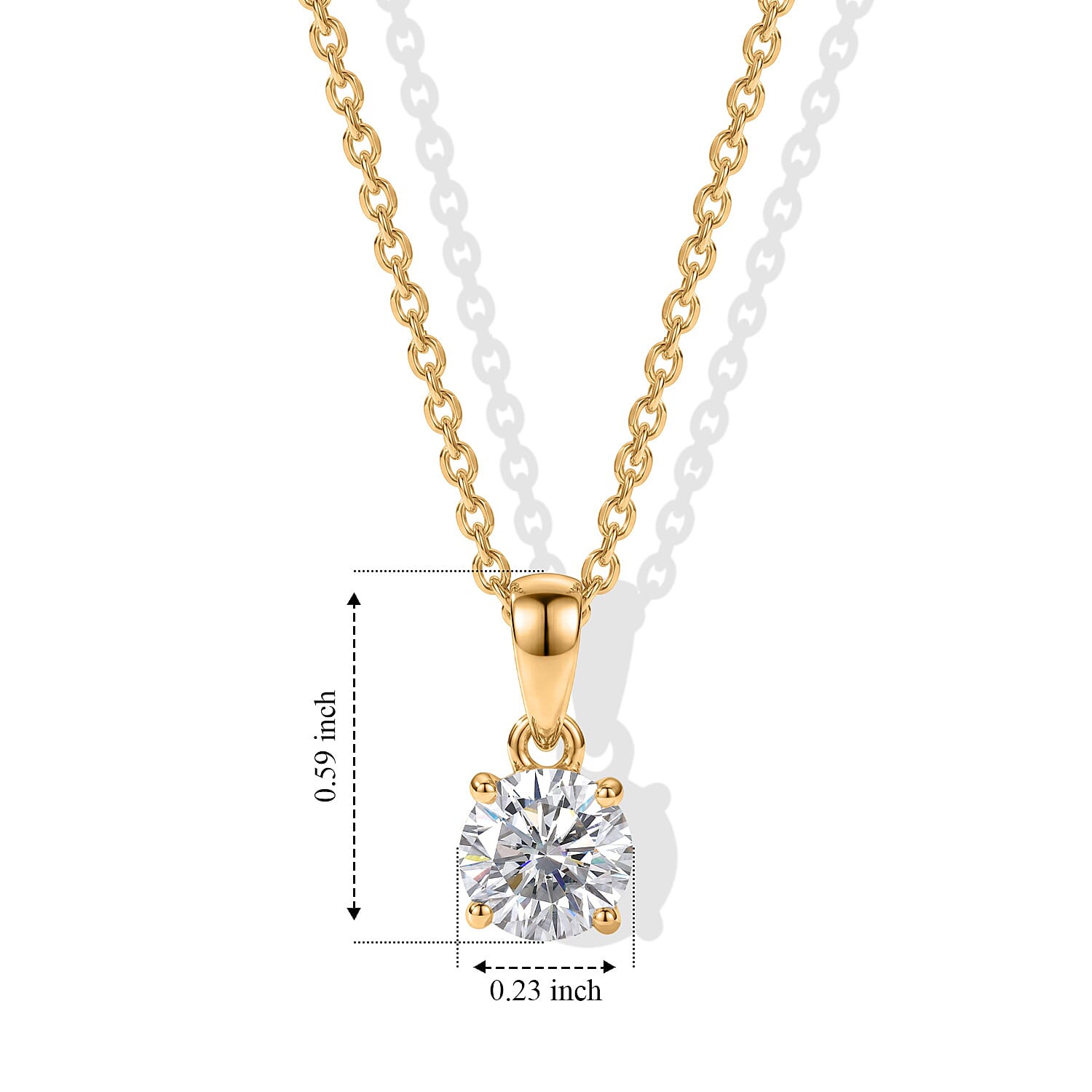 D'Joy Certified Moissanite (D, VVS) 1.00 ctw Solitaire Pendant in 18K YG Plated Sterling Silver with ION Plated YG Stainless Steel Necklace 20 Inches