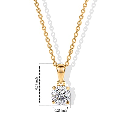 D'Joy Certified Moissanite (D, VVS) 1.00 ctw Solitaire Pendant in 18K YG Plated Sterling Silver with ION Plated YG Stainless Steel Necklace 20 Inches