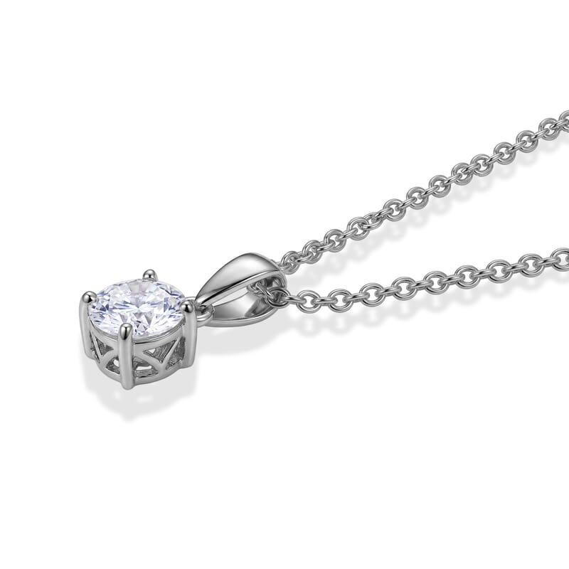 D'Joy Certified Moissanite (D, VVS) 1.00 ctw Solitaire Pendant in Platinum Over Sterling Silver with Stainless Steel Necklace 20 Inches