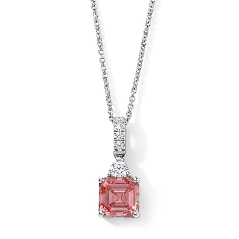 SGL Certified Luxuriant Asscher Cut Lab Grown Pink Diamond and Lab Grown Diamond VS 2.25 ctw Pendant Necklace in 10K White Gold 20 Inches