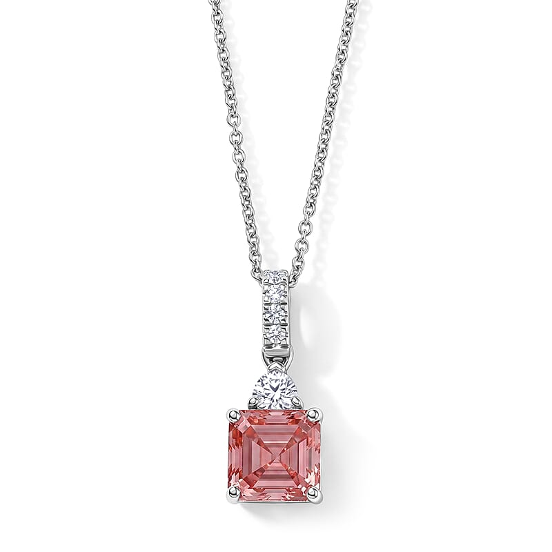 SGL Certified Luxuriant Asscher Cut Lab Grown Pink Diamond and Lab Grown Diamond VS 2.25 ctw Pendant Necklace in 10K White Gold 20 Inches