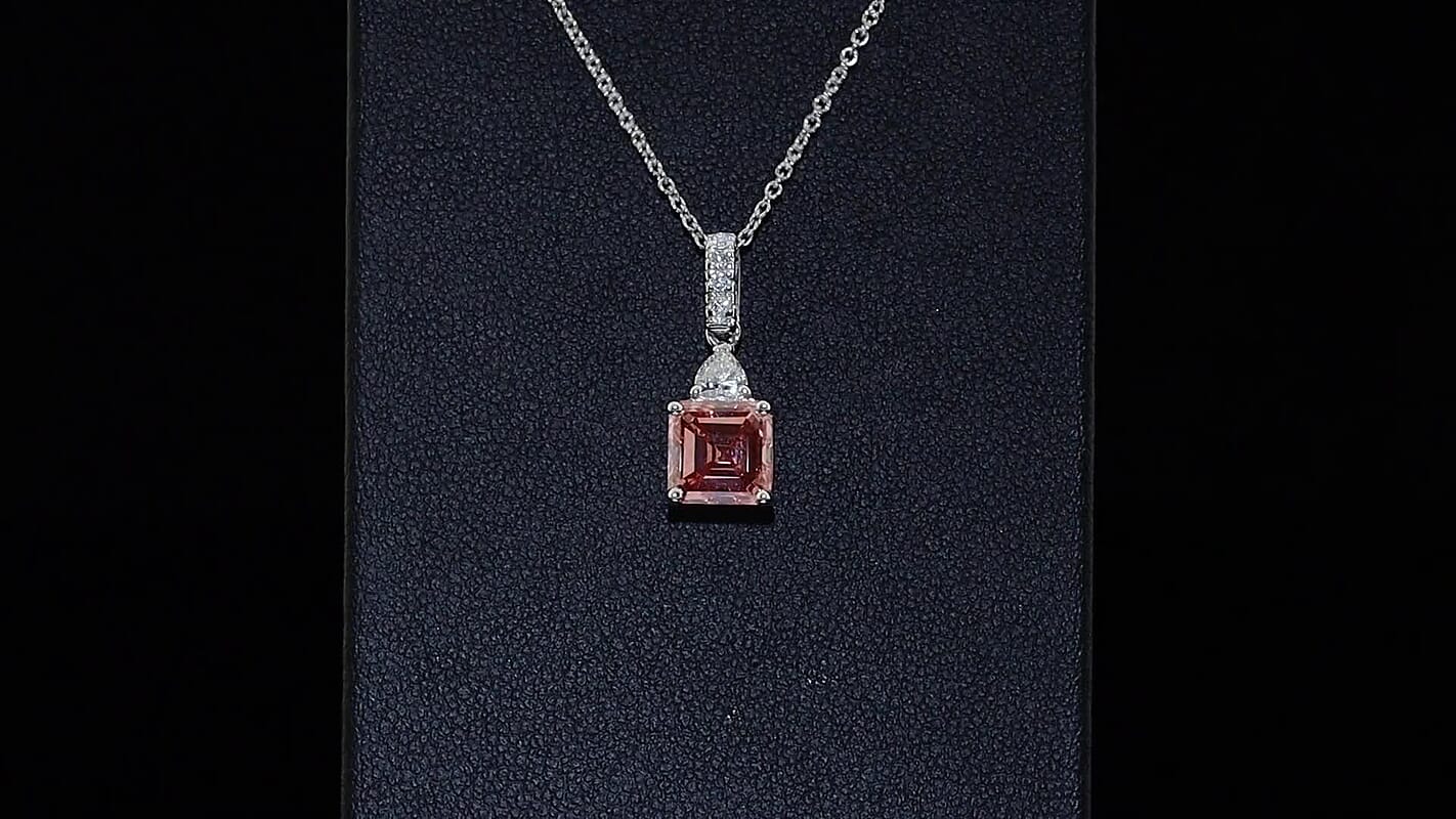SGL Certified 10K White Gold Luxuriant Asscher Cut Lab Grown Pink Diamond (IR) and Lab Grown Diamond (VS) Pendant Necklace (20 Inches) 2.25 ctw