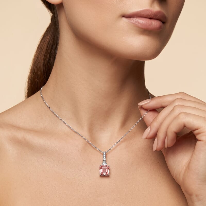 SGL Certified Luxuriant Asscher Cut Lab Grown Pink Diamond and Lab Grown Diamond VS 2.25 ctw Pendant Necklace in 10K White Gold 20 Inches
