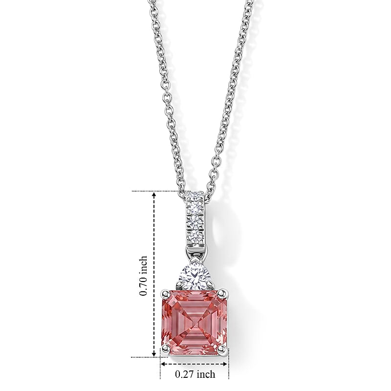 SGL Certified Luxuriant Asscher Cut Lab Grown Pink Diamond and Lab Grown Diamond VS 2.25 ctw Pendant Necklace in 10K White Gold 20 Inches