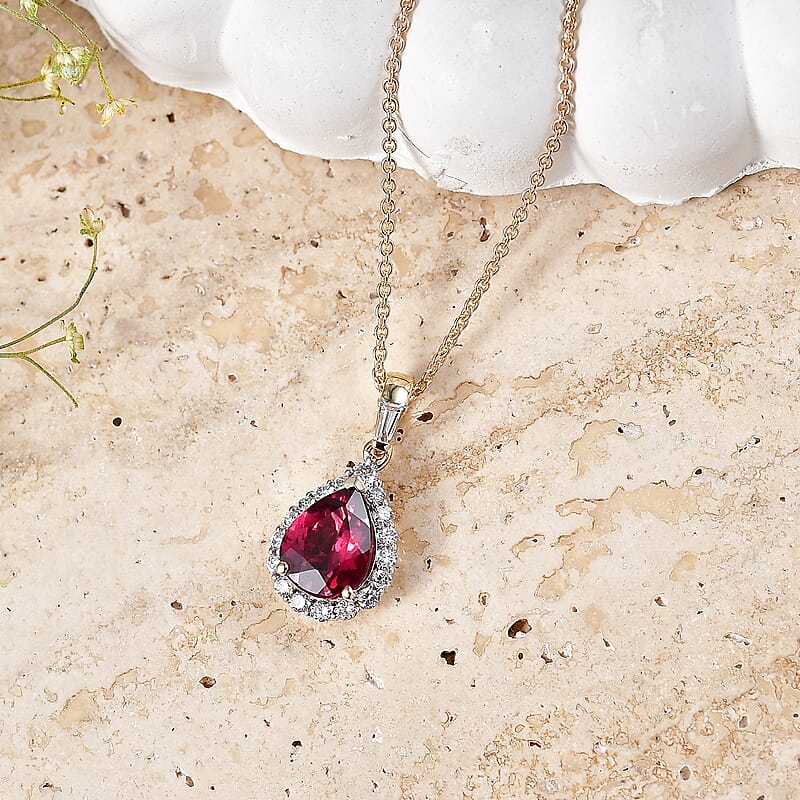 Certified & Appraised AAA Usambara Color Change Garnet and Luxuriant Lab Grown Diamond G-H SI 2.28 ctw Pendant Necklace in 10K Yellow Gold (20 Inches)