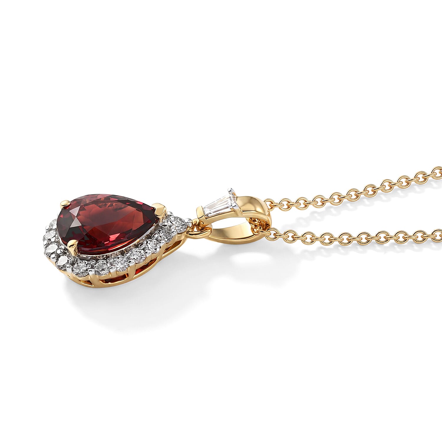 Certified & Appraised AAA Usambara Color Change Garnet and Luxuriant Lab Grown Diamond G-H SI 2.28 ctw Pendant Necklace in 10K Yellow Gold (20 Inches)