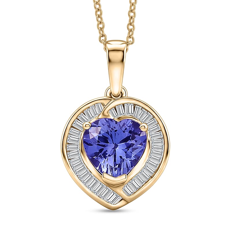 Luxoro Premium Tanzanite and Diamond I2 2.00 ctw Crown Heart Pendant Necklace in 10K Yellow Gold 20 Inches