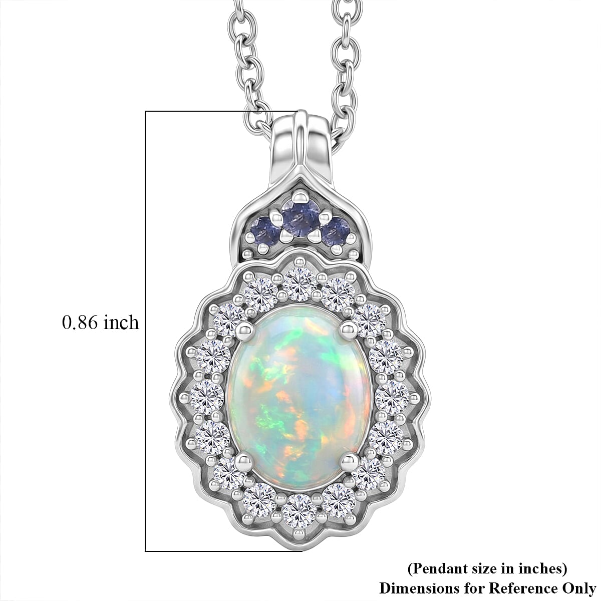 D'Joy Premium Ethiopian Welo Opal and Multi Gemstone 1.85 ctw Pendant Necklace (20 Inches) in Rhodium Over Sterling Silver image number 5