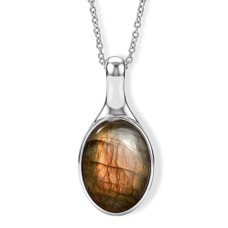 EverTrue Malagasy Labradorite 19.90 ctw Pendant Necklace in Stainless Steel 20 Inches