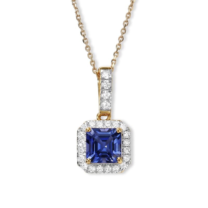 Asscher Cut Premium Tanzanite and Luxuriant Lab Grown Diamond G-H SI 0.70 ctw Pendant Necklace in 10K Yellow Gold 20 Inches