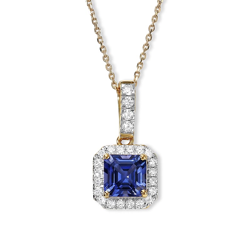 Asscher Cut Premium Tanzanite and Luxuriant Lab Grown Diamond G-H SI 0.70 ctw Pendant Necklace in 10K Yellow Gold 20 Inches
