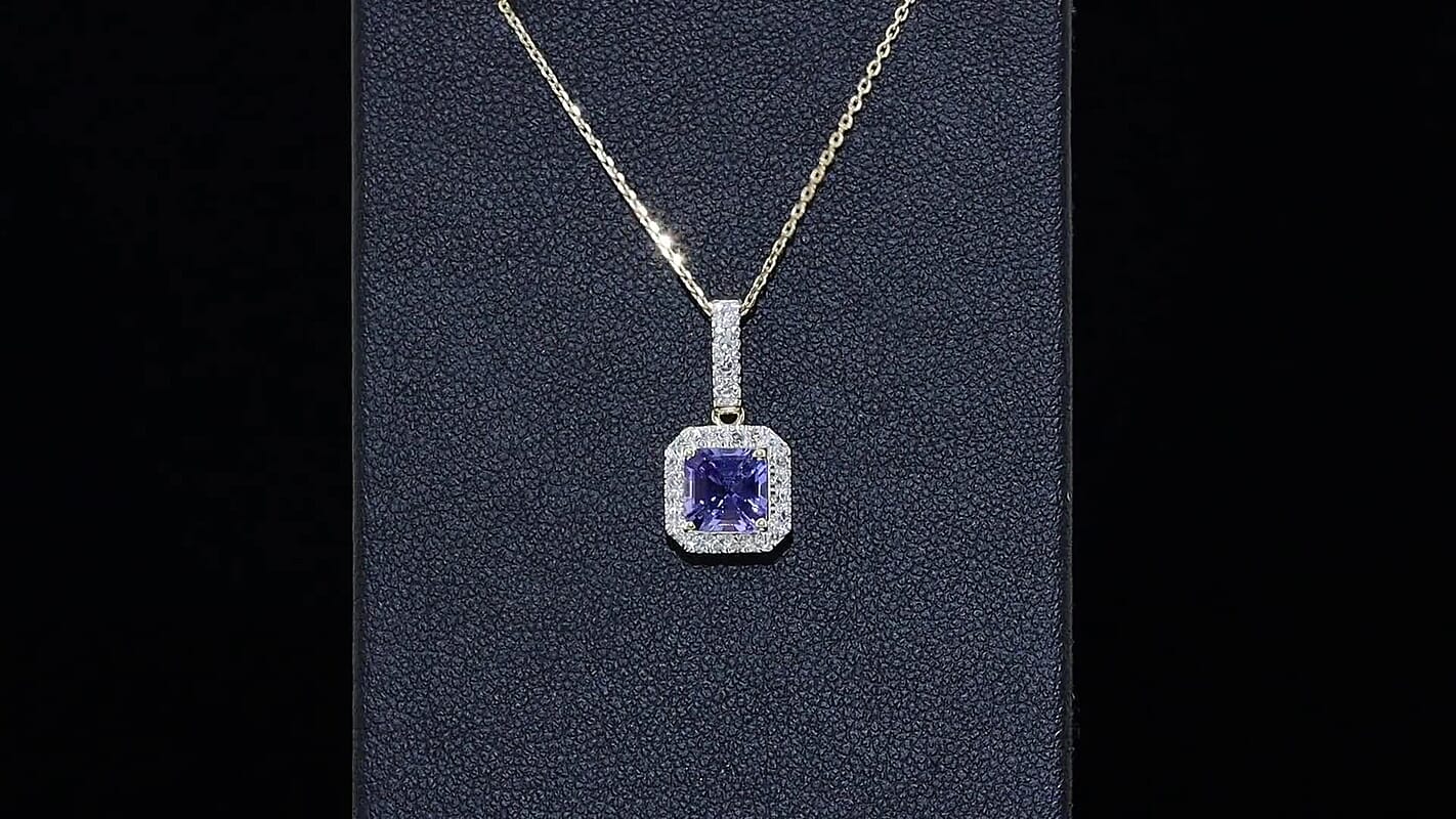 10K Yellow Gold Asscher Cut Premium Tanzanite, Luxuriant Lab Grown Diamond (G-H, SI) (0.20) Pendant Necklace (20 Inches) 0.70 ctwPendant and  Chain Set