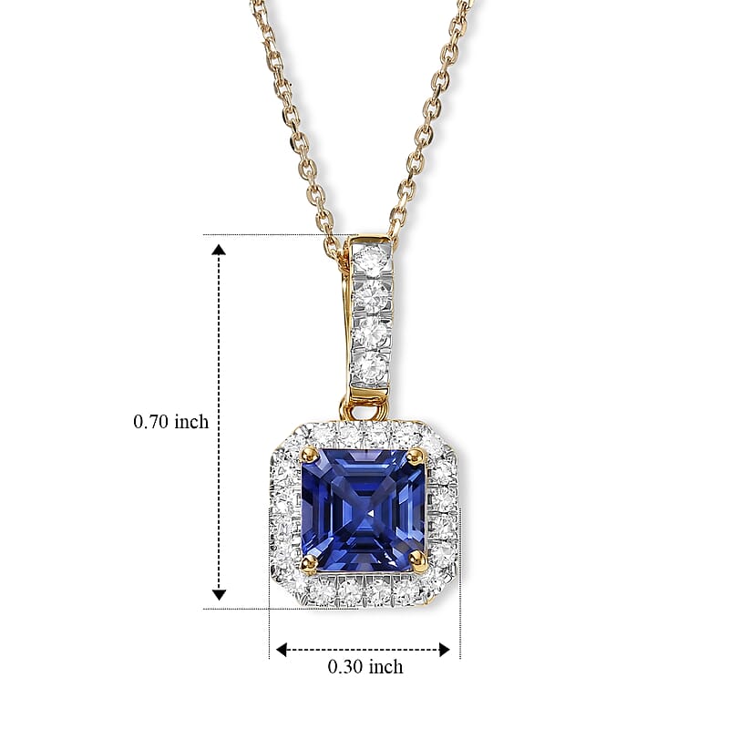 Asscher Cut Premium Tanzanite and Luxuriant Lab Grown Diamond G-H SI 0.70 ctw Pendant Necklace in 10K Yellow Gold 20 Inches