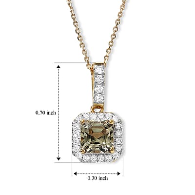 Asscher Cut AAA Turkizite and Luxuriant Lab Grown Diamond G-H SI 1.60 ctw Pendant Necklace in 10K Yellow Gold 20 Inches