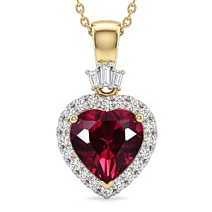 Certified & Appraised AAA Usambara Color Change Garnet and Luxuriant Lab Grown Diamond G-H SI 3.77 ctw Heart Pendant Necklace in 10K Yellow Gold (18 Inches)