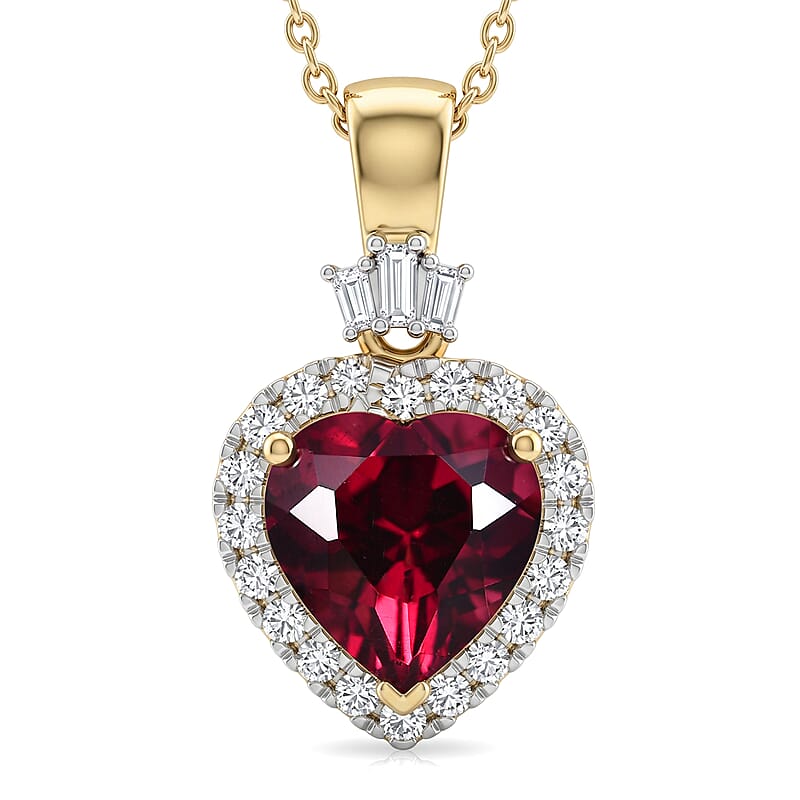 Certified & Appraised AAA Usambara Color Change Garnet and Luxuriant Lab Grown Diamond G-H SI 3.77 ctw Heart Pendant Necklace in 10K Yellow Gold (18 Inches)
