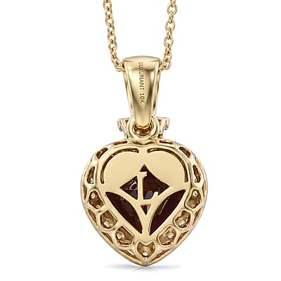 Certified & Appraised AAA Usambara Color Change Garnet and Luxuriant Lab Grown Diamond G-H SI 3.77 ctw Heart Pendant Necklace in 10K Yellow Gold (18 Inches)