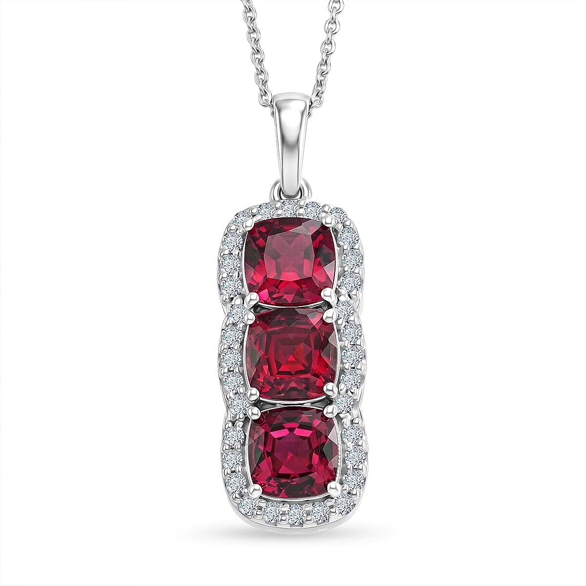 D'Joy Premium Usambara Color Change Garnet and Moissanite 3.50 ctw Pendant Necklace in Rhodium Over Sterling Silver (18 Inches)