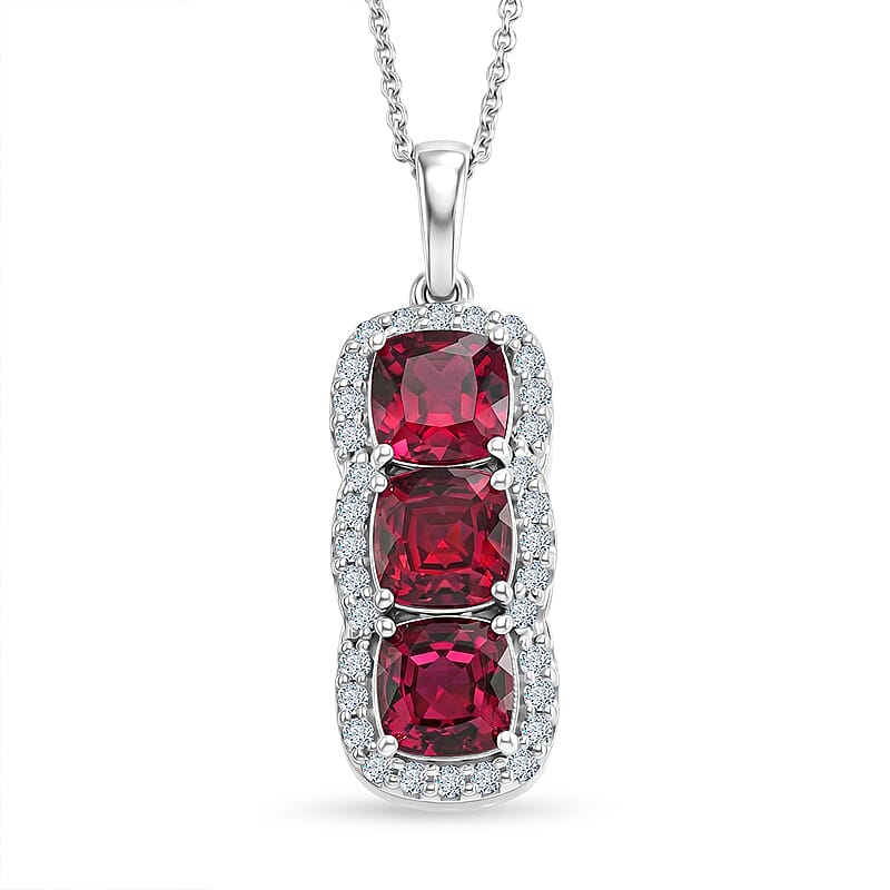D'Joy Premium Usambara Color Change Garnet and Moissanite 3.50 ctw Pendant Necklace in Rhodium Over Sterling Silver (18 Inches)