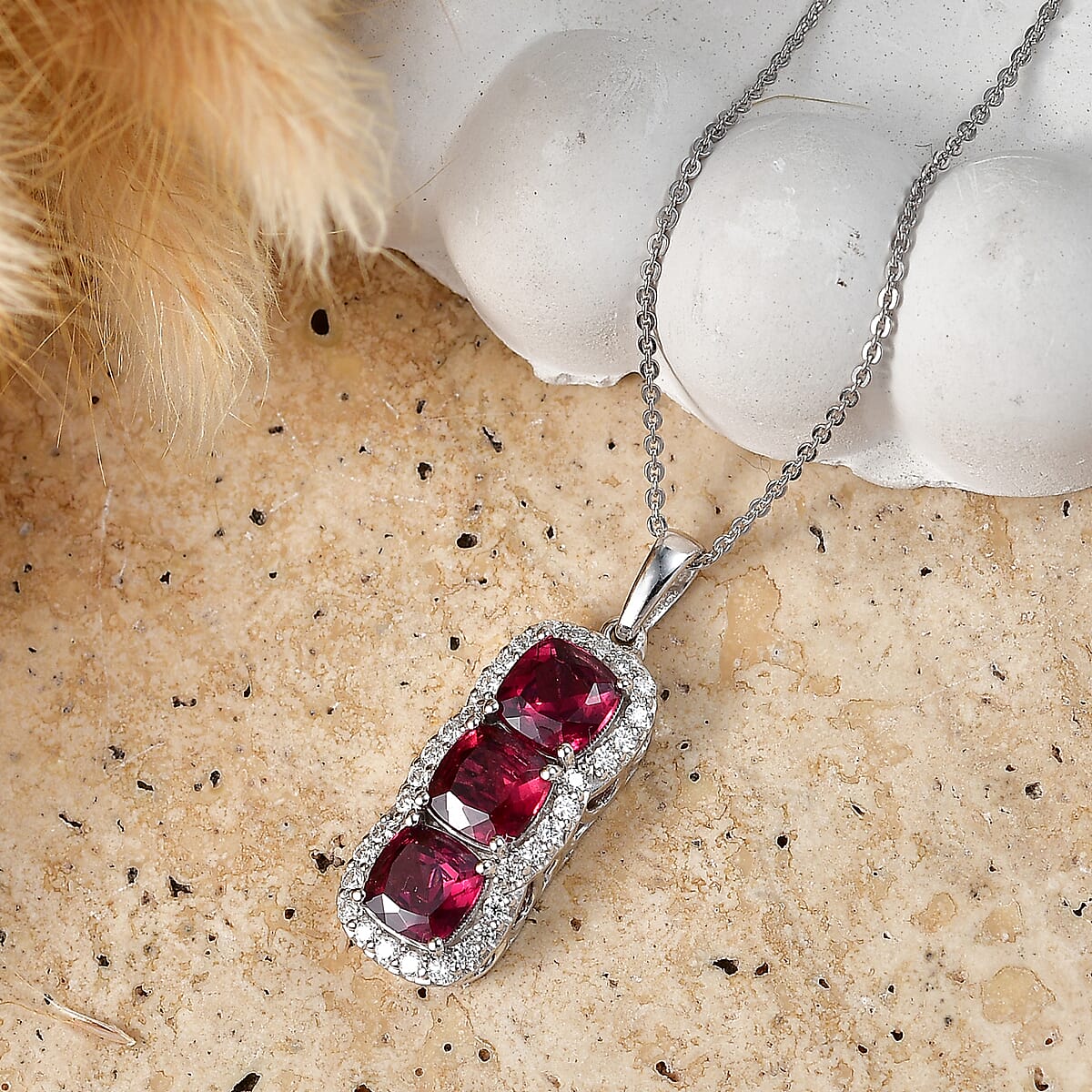 D'Joy Premium Usambara Color Change Garnet and Moissanite 3.50 ctw Pendant Necklace in Rhodium Over Sterling Silver (18 Inches) image number 1