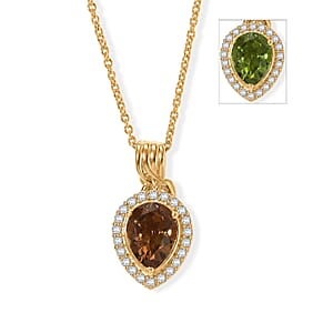 EverTrue Autumn Alexite and White Zircon 4.25 ctw Pendant in 18K YG Plated with ION Plated YG Stainless Steel Necklace 20 Inches