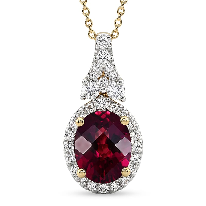 Certified & Appraised AAA Usambara Color Change Garnet and Luxuriant Lab Grown Diamond G-H SI 2.87 ctw Pendant Necklace in 10K Yellow Gold (18 Inches)