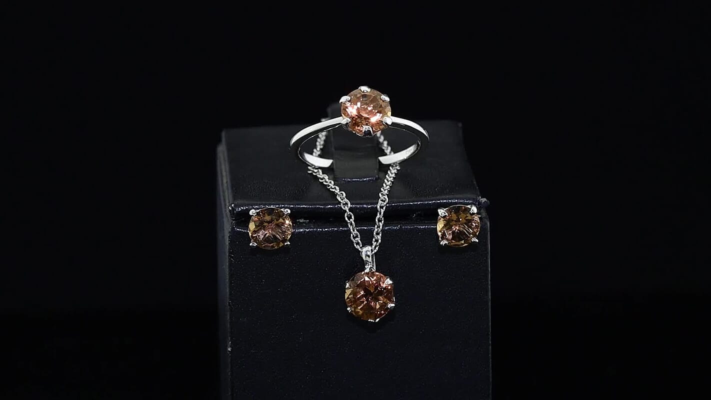 EverTrue Autumn Alexite Sparkling Set Earrings, Ring (Size 5) and Pendant in Platinum Bond with Stainless Steel Necklace (20 Inches) 6.40 ctw